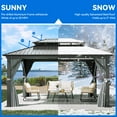thumbnail image 3 of Dextrus Double Roof Hardtop Gazebo, Heavy Duty Hardtop with Netting and Curtains, Outdoor Galvanized Steel Combined of Vertical Stripes Roof for Patio, Backyard, Deck, Lawns-12x20ft, Gray, 3 of 5