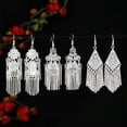 thumbnail image 2 of K-KED Ethnic Style Retro Tibetan Silver Chinese Style Long Tassel Earrings For Women-19, 2 of 9