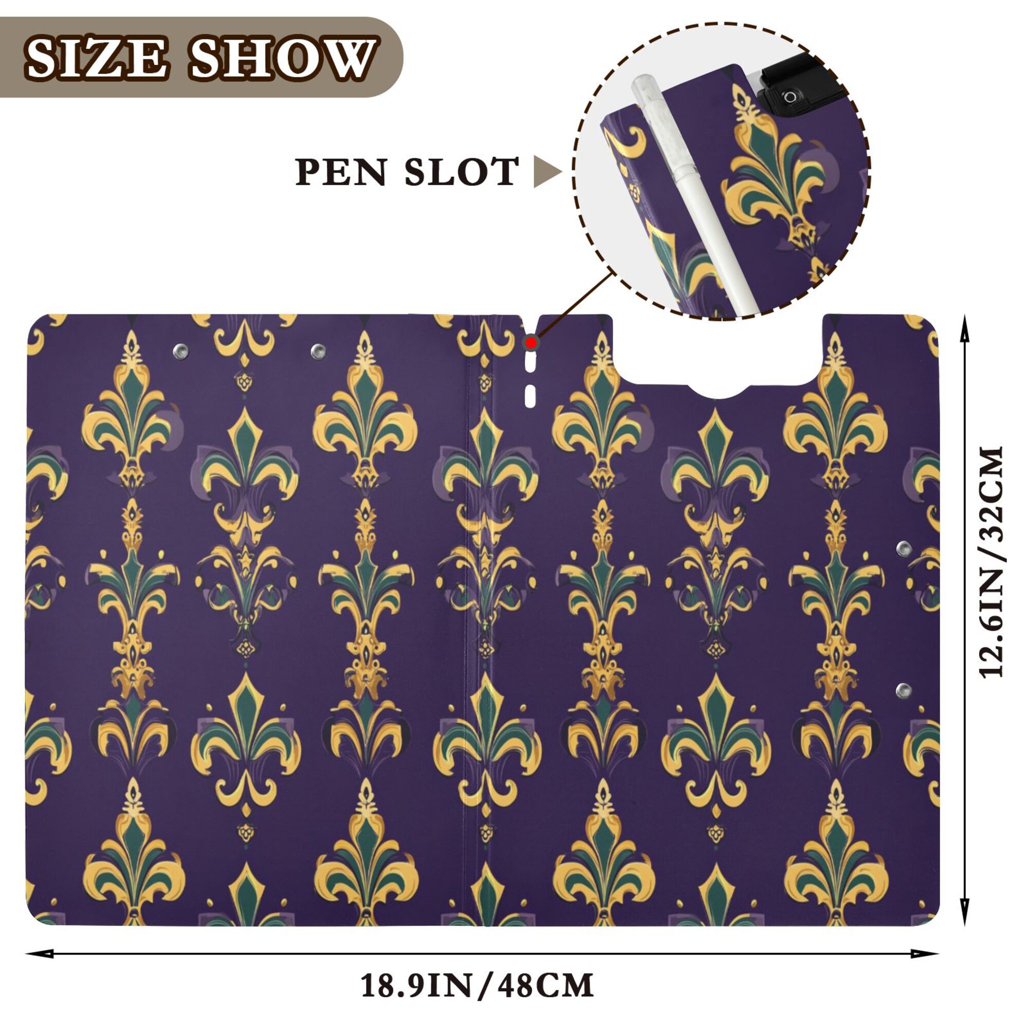 FORMRS A4 Clipboard Folder with Pen Holder Horizontal Foldable School Office Binder, Purple Flowers Pattern