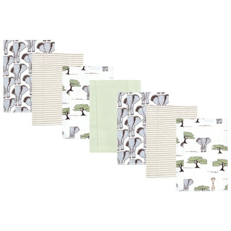 Hudson Baby Cotton Flannel Burp Cloths 7-Pack, Wild Safari Adventures , One Size