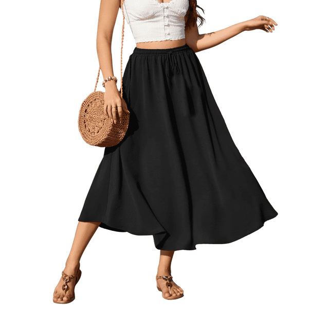 Faldas Falda elegante hasta la rodilla para mujer Falda informal lisa de cintura alta