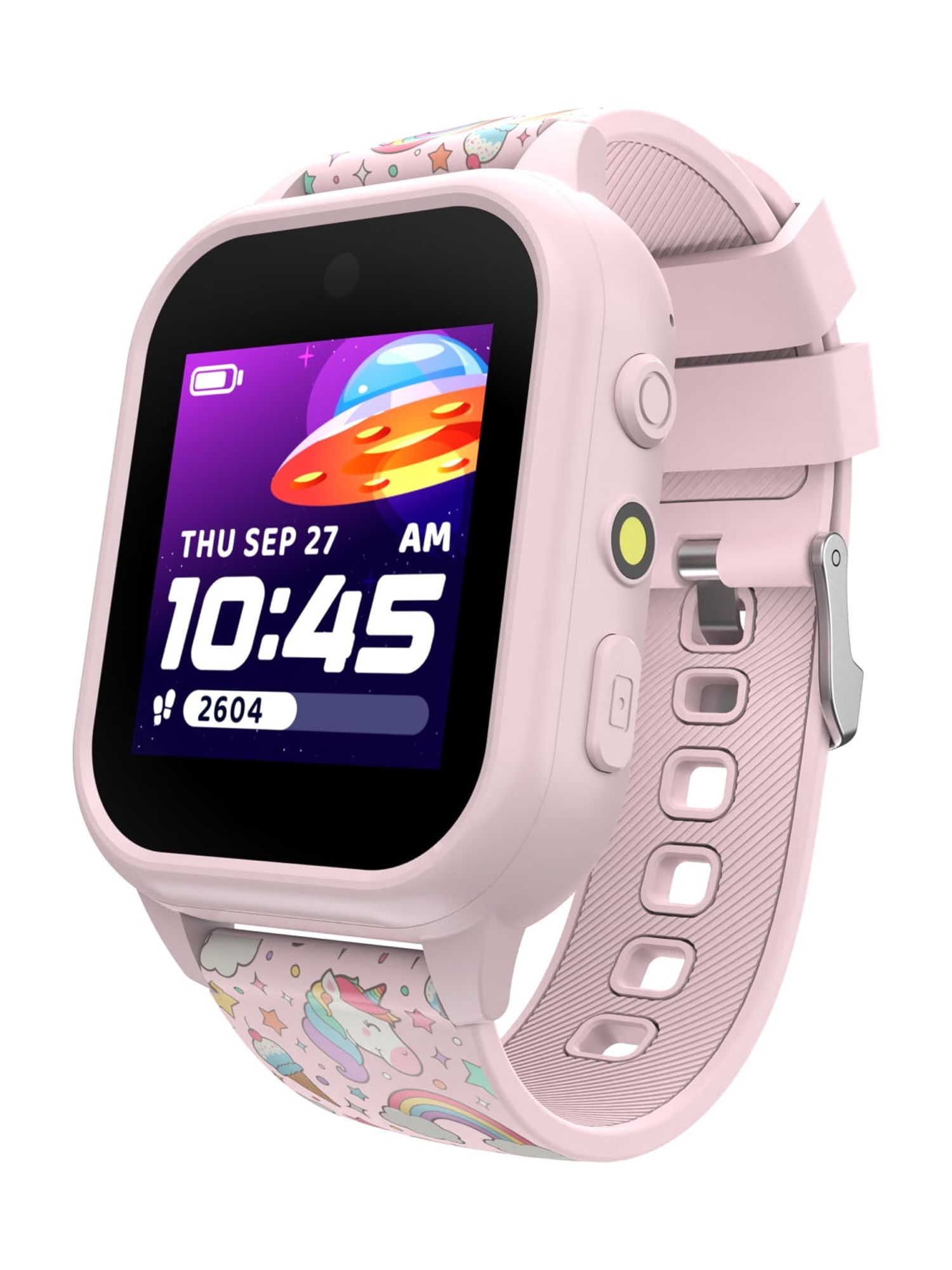 iTech Jr. 4 Kids Girls' Smartwatch with Camera, Audiobooks, and Games – Blush Case with Blush Ice Cream, Unicorn, and Rainbow Caricature Strap
