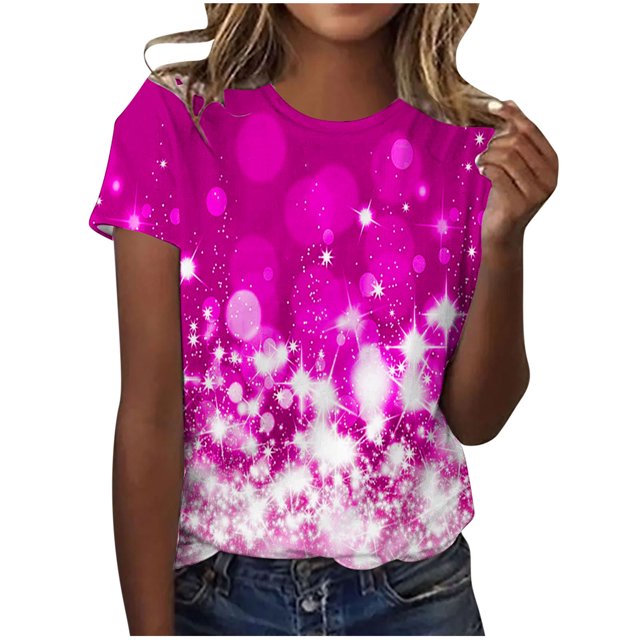 Dealovy T-Shirts pour Femmes Manches Courtes Décontractées Tuniques Imprimées Hauts Col Rond Été Amples Confortables Blouses