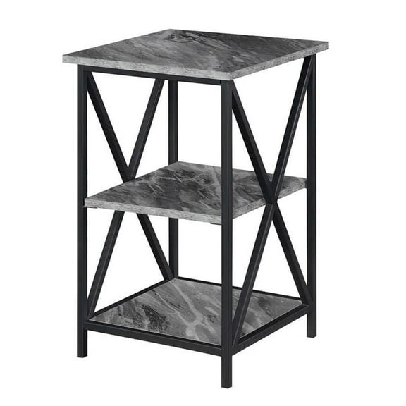 Pemberly Row End Table with Shelves in Marble Gray Wood Finish
