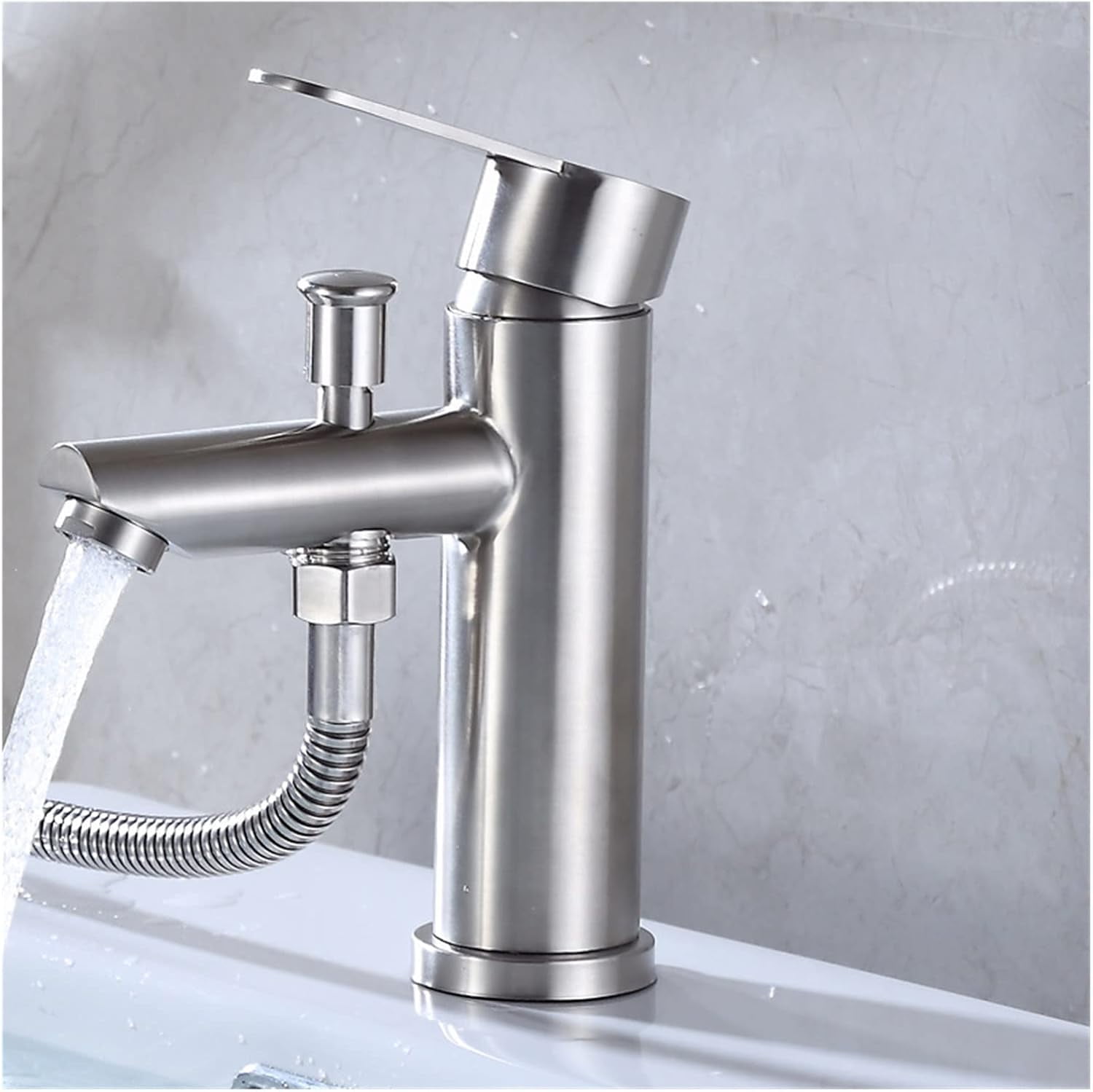 Bathroom Basin Faucet Stainless Steel Single Handle Sink Mixer Tap with Shower Head Cold Hot Water Tap Valve Nozzle Bathtub Tap