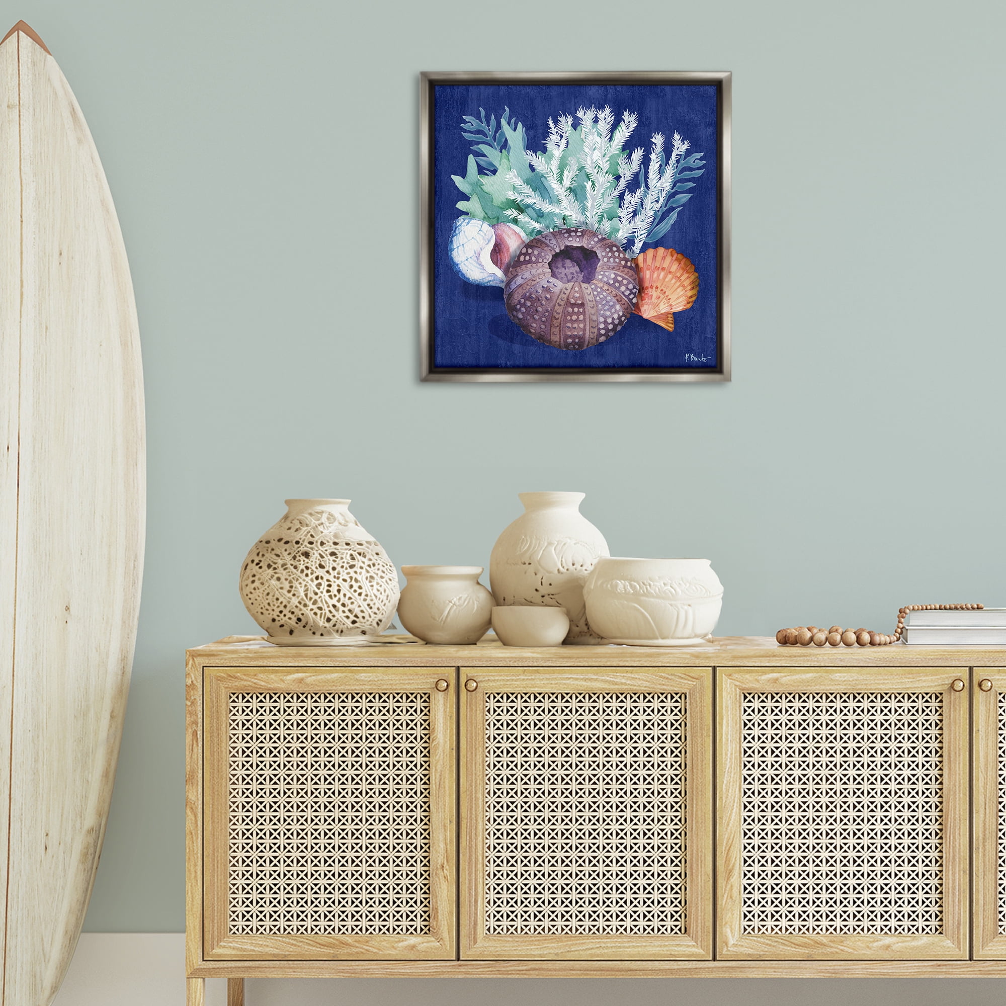 Stupell Industries Urchin Sea Life Coastal Painting Gray Floater Framed Canvas Art Print Wall Art, 25 x 25