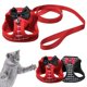 thumbnail image 1 of BR Arnés y cinturón para gatos y cachorros, tamaño XS, rojo y negro, 2 piezas, antirrobo con cascabeles y pajarita, chaleco para gatos suave y ajustable, 1 of 5