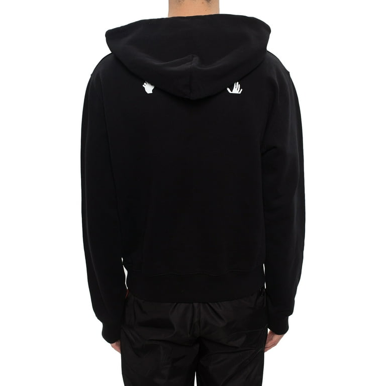 Off-White Men's Black White Hand Logo Cotton Hoodie Sweatshirt (XL