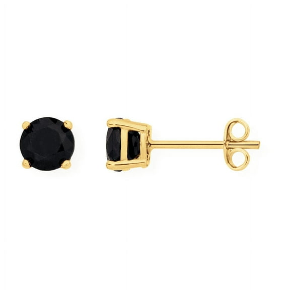18k Yellow Gold Black Sapphire 1 Carat Round Stud Earrings Plated by Paris Jewelry