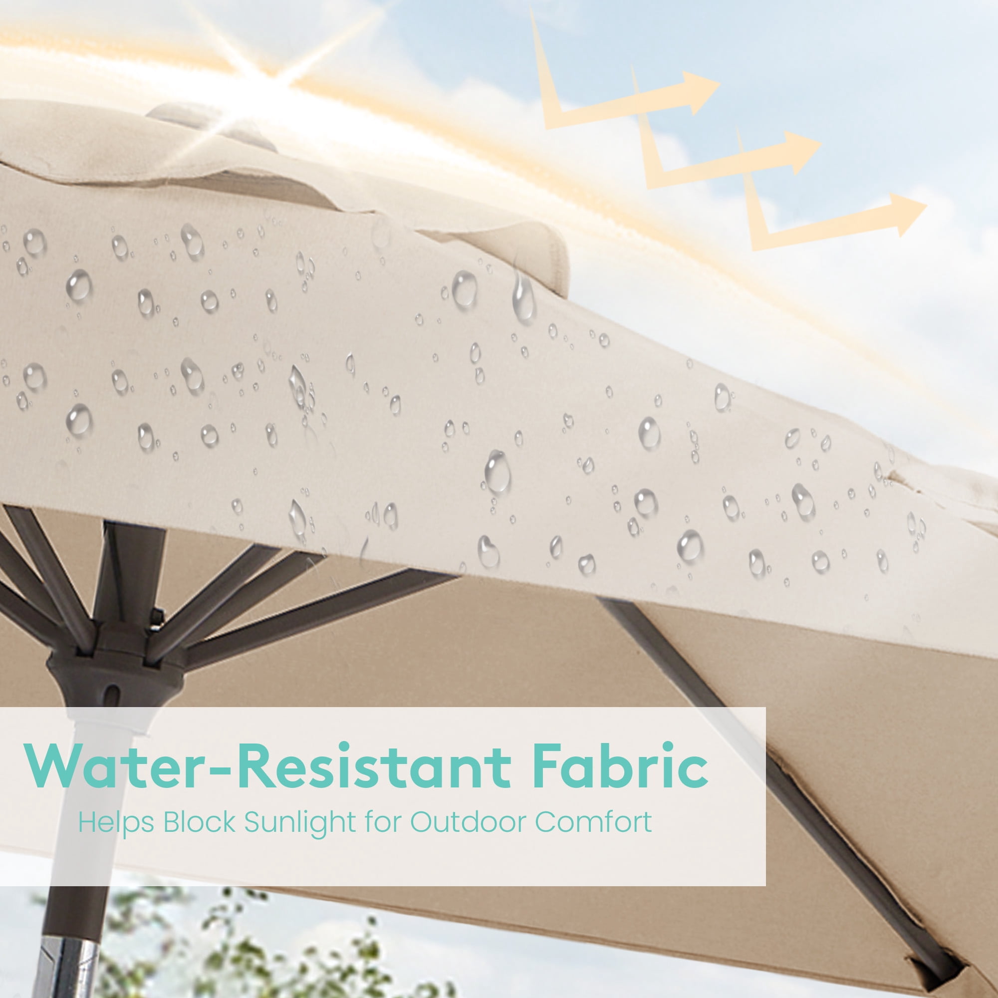 Napwant 7.5ft Patio Umbrella, 6 Sturdy Ribs Outdoor Table Umbrella with Push-Button Tilt & Crank for Garden, Deck, and Pool Beige
