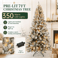 thumbnail image 5 of 7ft Pre-Lit Artificial Christmas Tree, Snow Flocked Design Pine Tree, Full Appearance Lighted Snowy w/Easy Assembly, 350 Lights, 850 Branch Tips Metal Stand for Home, Party Holiday Xmas Decoration, 5 of 9