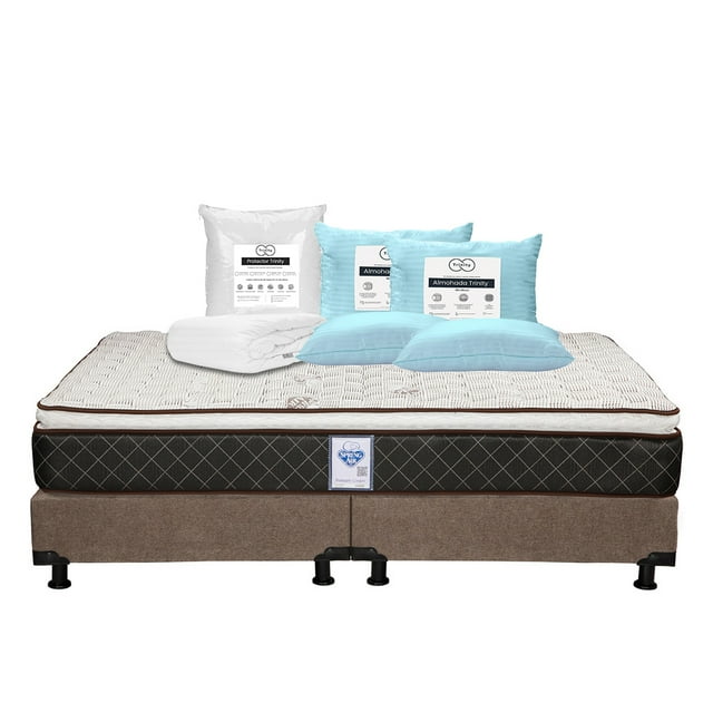 Colchón King Size Minesota Spring Air + Box + 2 Almohadas Trinity + Protector de Colchón Trinity