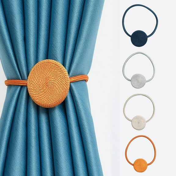 Curtain Tiebacks, Magnetic Curtain Holdbacks with Adjustable Elastic Flax Strap, Alloy Circular Drapery Ties for Thin or Thick Curtains, Non-slip & Tool-free Llation for Home and Office