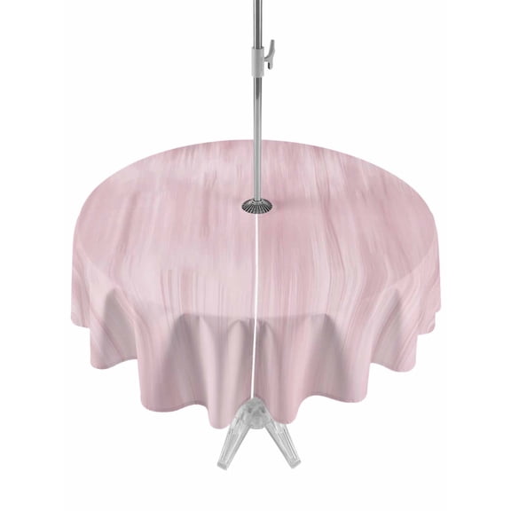 Outdoor Tablecloth with Umbrella Hole and Zipper, Pink Round Table Cloth 54 Inch Waterproof Tablecloth, Modern Abstract Art Ombre Striped Picnic Table Cover for Patio Camping