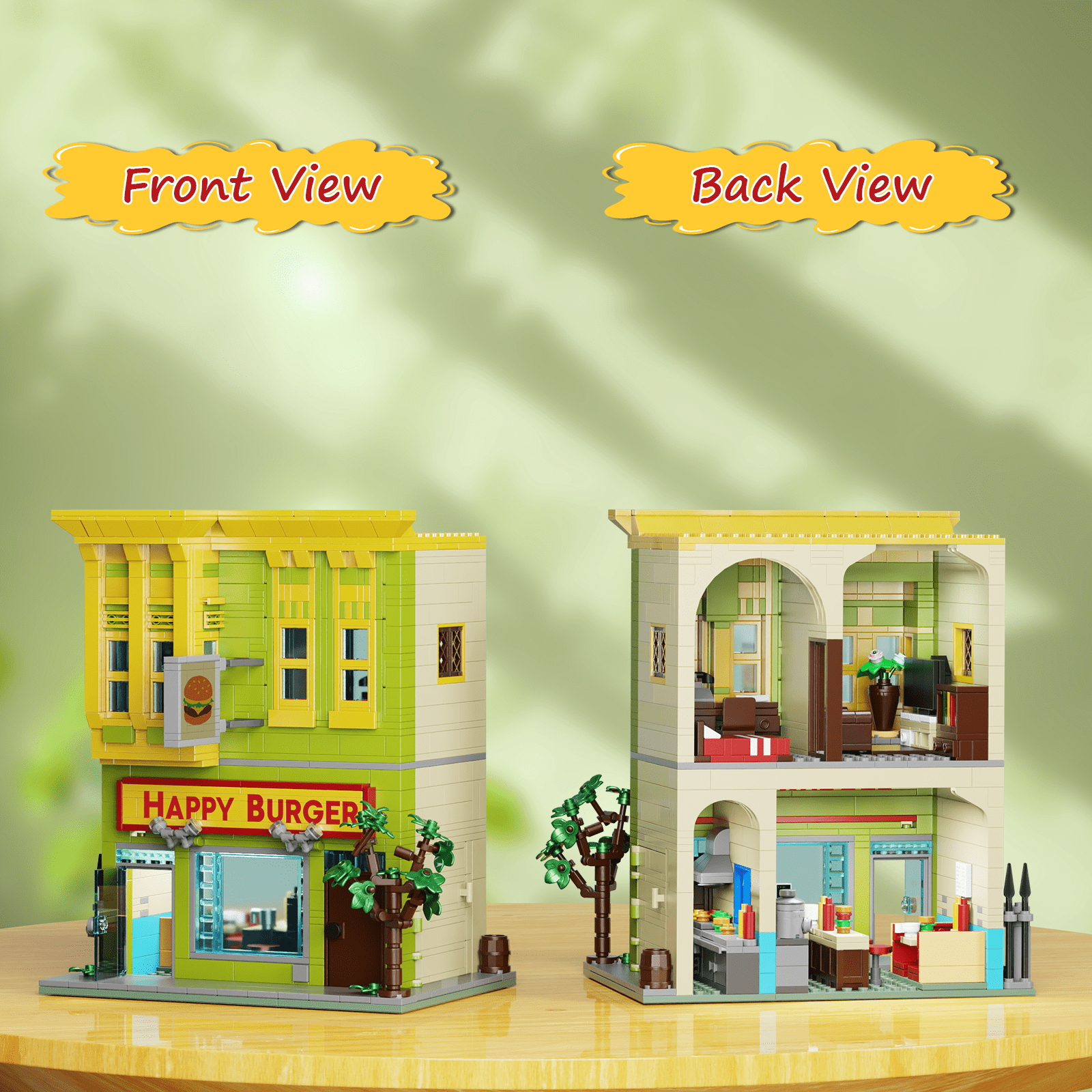 Burgers Shop Building Blocks Set Bob's Shop Model Toys Cartoon Creative Modular House Gift for Kids Adults(1018Pcs)