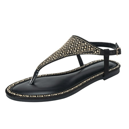 

Cathalem Women Slip On Flat Sandals Casual Bling Rhinestone Strap Sandals Open Toe Slide Sandals Flip Flops For Ladies Black 41