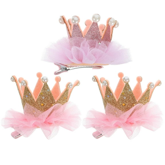 Topbathy Princess Hair Clips Girls Crown Design Assorted Color 3Pcs