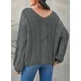 thumbnail image 6 of Asyoly Women Ribbed Cable Knit Sweater Long Sleeve Solid Color Off Shoulder Sexy Deep V Neck Casual Loose Pullover Oversized Jumpers, 6 of 6