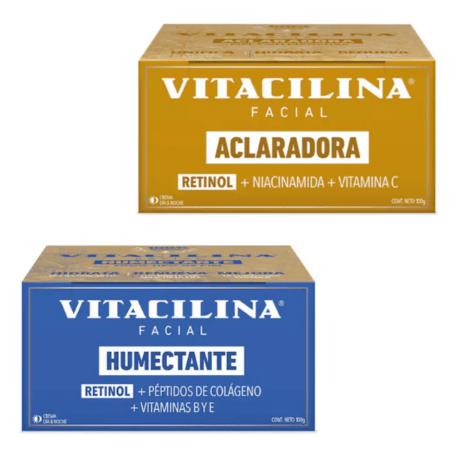 Skincare Cuidado Facial Aclaradora y Humectante Vitacilina 2pc - 100g Hidratante, Despigmentante, Pétidos de Colágeno, Retinol, Anti-envejecimiento para Piel Radiante