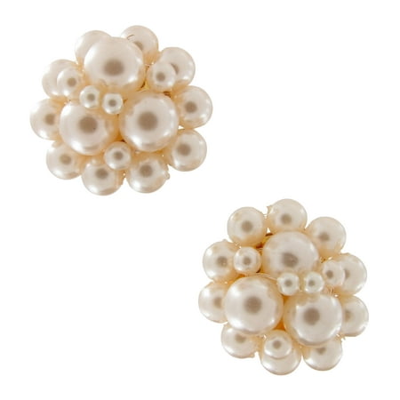 Classic Cream Faux Pearl Beaded Cluster Clip On Earrings