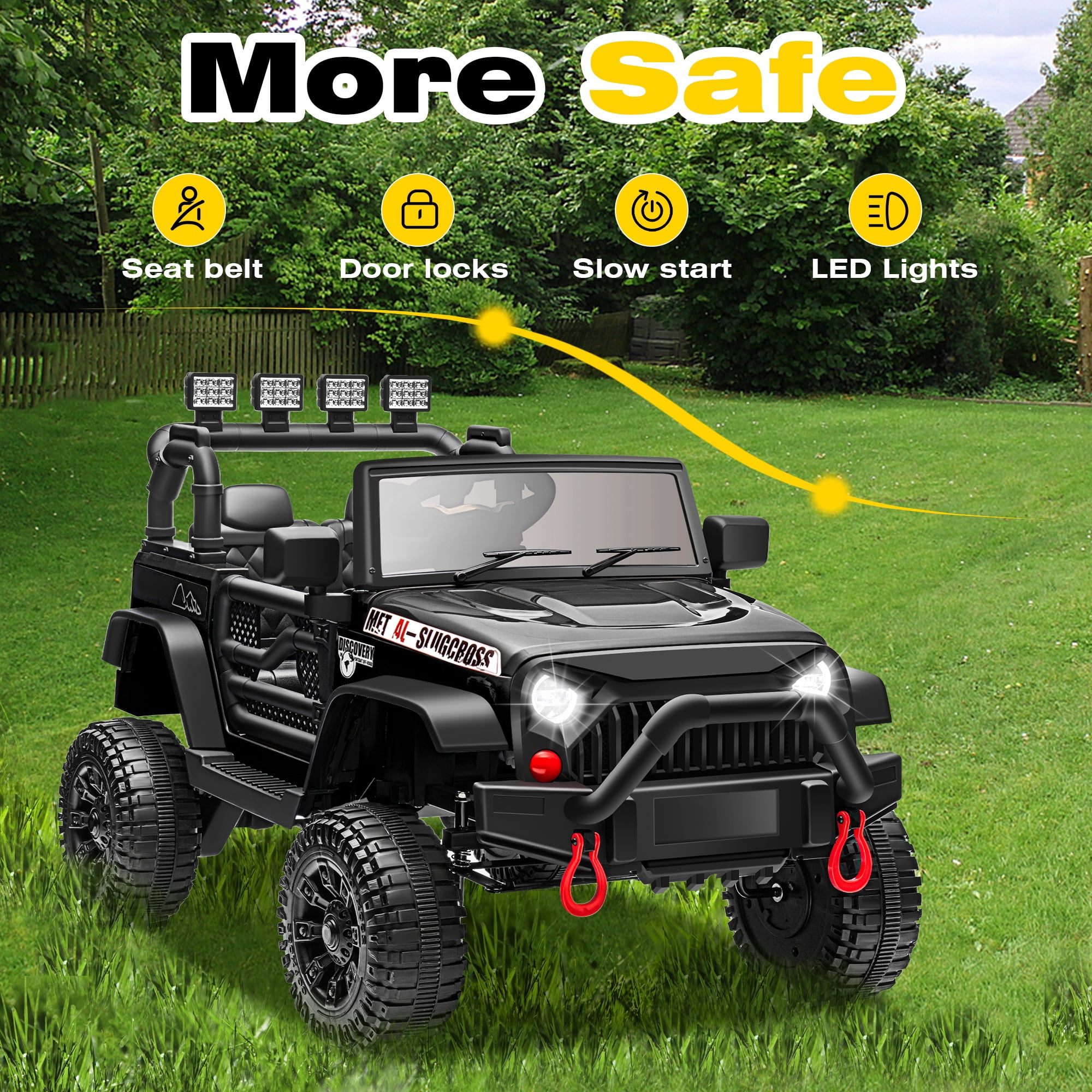 24V Kids Ride on Truck Car, Battery Powered Ride on Car with Remote Control, Electric Vehicle Car for Boys Girls Aged 3-6, Ride on Toy w/Bluetooth, Lights, 4 Wheelers, Gift for Kids Tollder, Black