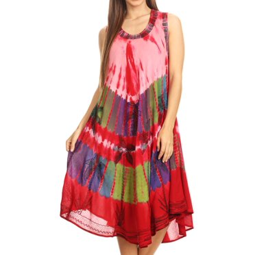 Sakkas Sundari Caftan Tank Dress / Cover Up - Black / White - One Size