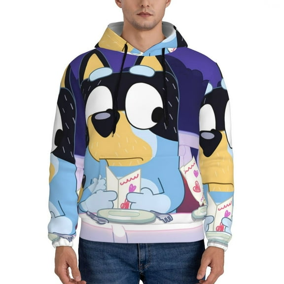 Johaoi Bluey Print Adult Hoodie Sweatshirt,Pullover Hooded Sweatshirt Aautumn Athletic Hoodie for Men-Small