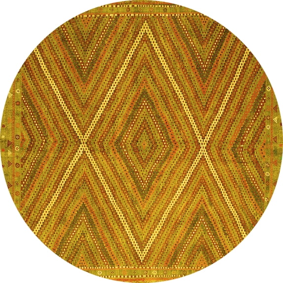 Ahgly Company Machine Washable Indoor Round Southwestern Yellow Country Area Rugs, 5' Round