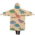 thumbnail image 2 of Oversized Wearable Blanket Hoodie,Beige Dinosaur Text Pattern Sherpa Blanket Hoodie with Super Pockets,Super Warm Fuzzy Pullover for Women & Men, 2 of 6