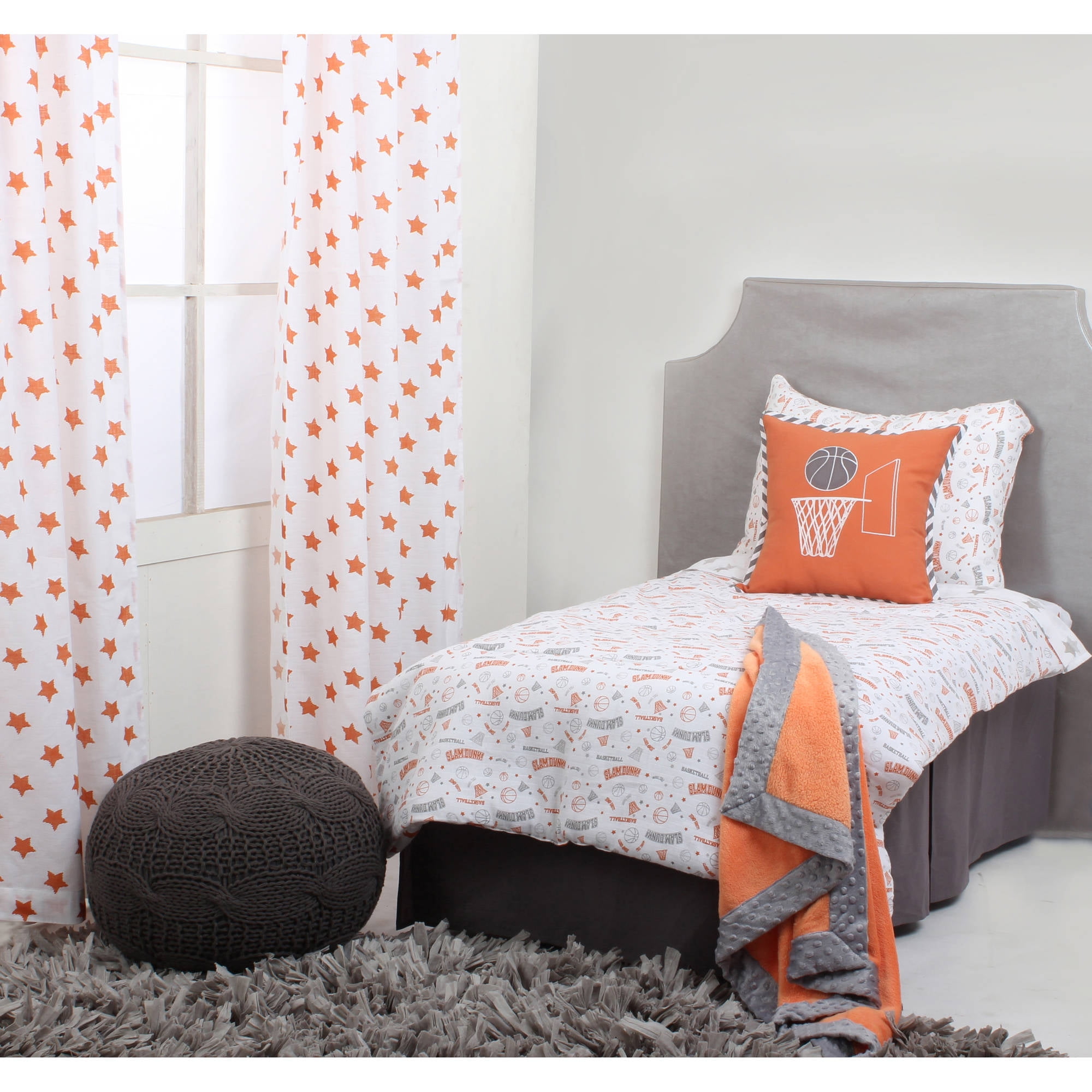 Bacati - Sports 100% Cotton breathable Muslin 3-Piece Toddler Bedding Sheet Set, Basketball Orange/Grey