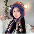 thumbnail image 6 of YooGuoGuo Women Winter Colorful Knit Handmade Crochet Hat Foldable Multicolored Striped Ear Protection Cap Braided Fringe, 6 of 6
