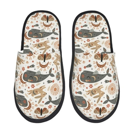 Balery Ramadan Whale Slient Indoor Furry Fleece Comfort House Shoes Soft Non-Slip Home Shoes Cotton slippers House Slippers-- Medium