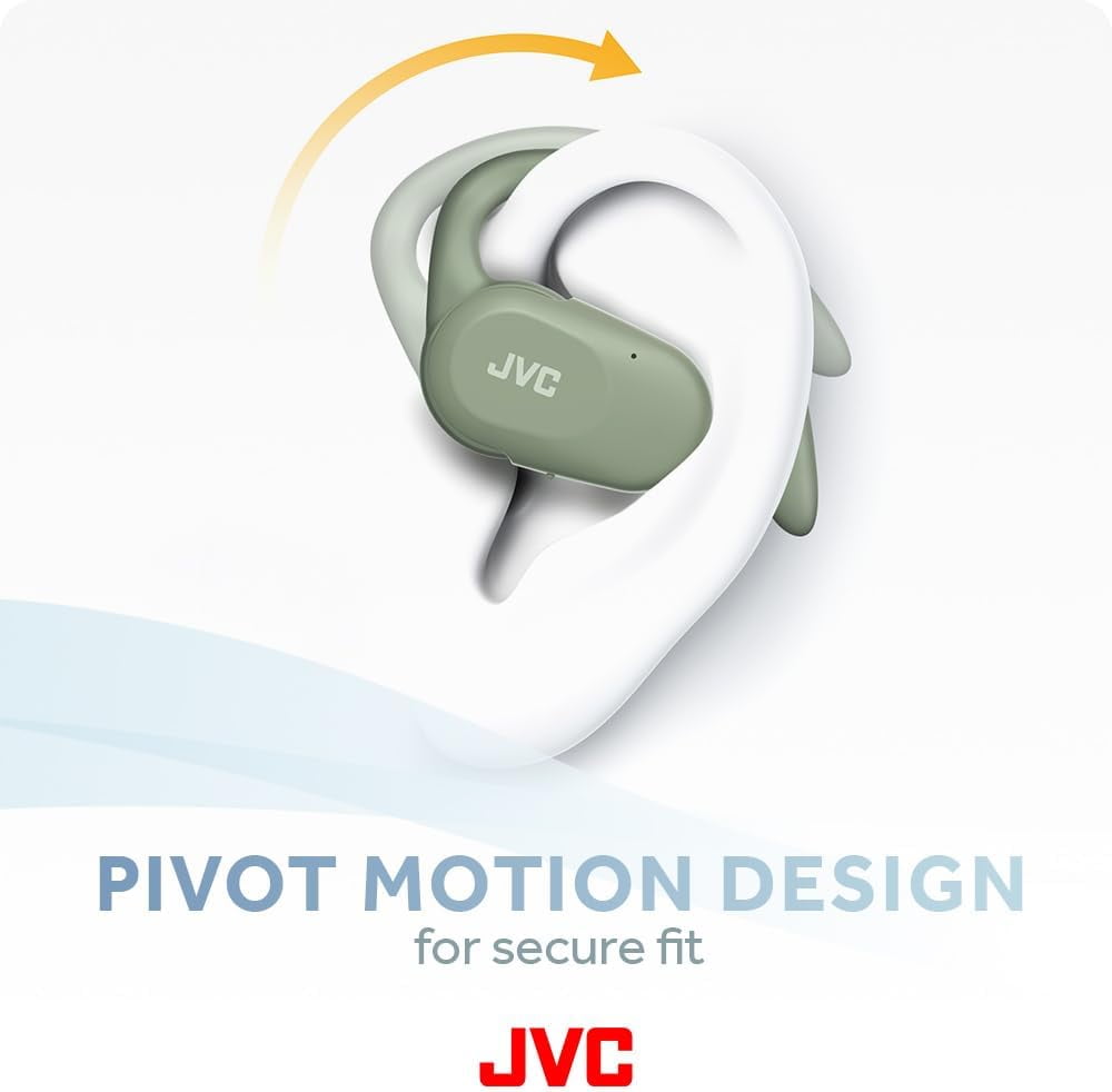 JVC nearphones Open Ear True Wireless Headphones with Pivot Motion Mechanism, 16mm Large Drivers Sound, Single Ear use, BT 5.4, Long Battery Life (up to 26 Hours) - HANP40TG (Green)