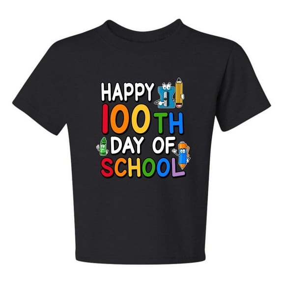 Wild Bobby Happy 100th Day of School Cute Pencil Marker, 100 Days of School 2024 2025 Design for Kids Youth Boys Girls School Unisex Boys Girls Graphic Youth T-Shirt