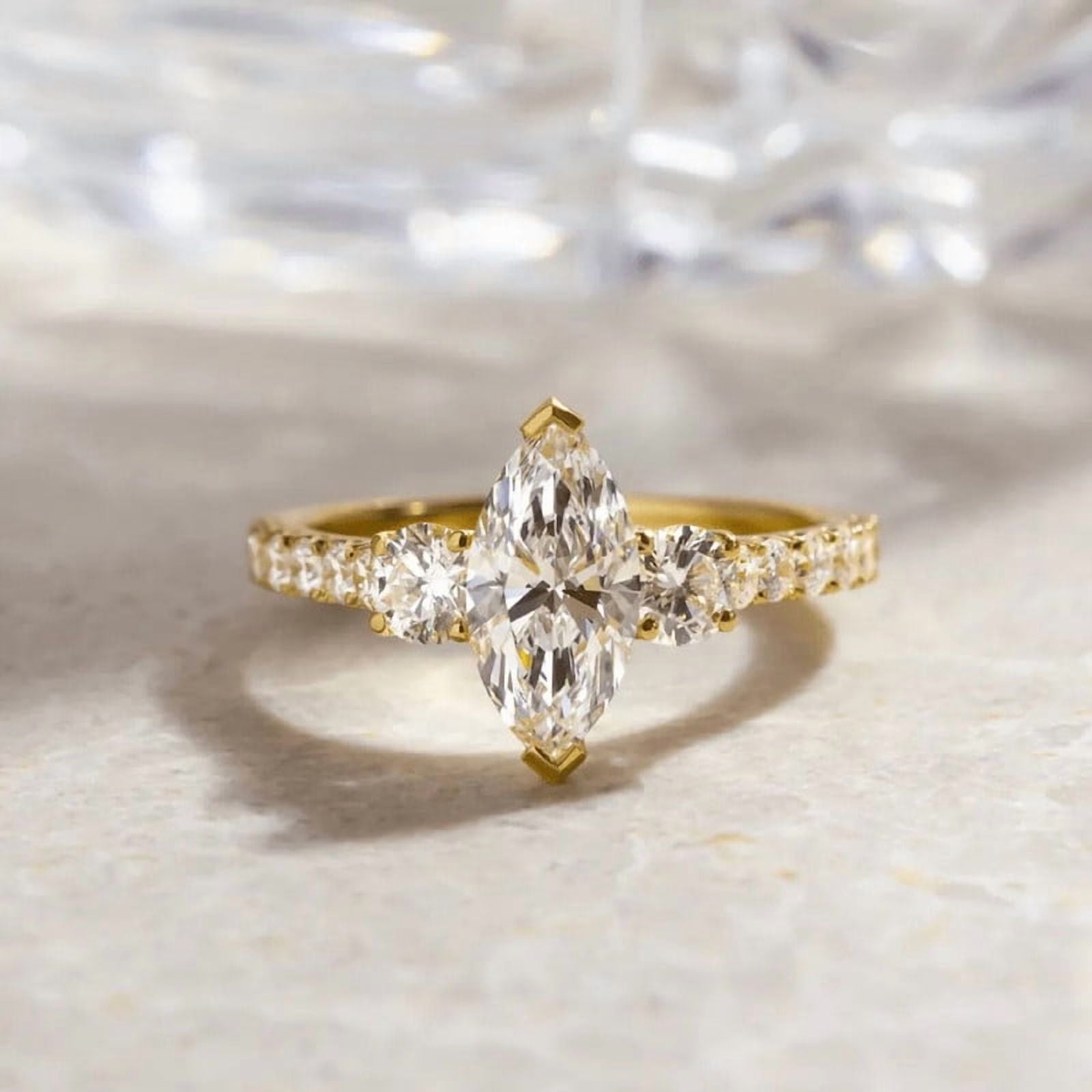 Jewelerix Marquise Cut Moissanite Engagement Ring for Women 14K Yellow Gold Vermeil Ring, Sparkling Bridal Wedding Promise Ring