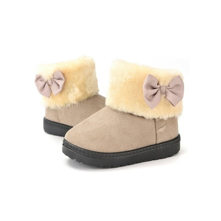 

Frontwalk Boys Girls Warm Shoes Pull On Snow Boots Fuzzy Collar Winter Boot Home Non-Slip Ankle Booties Unisex Kids Plush Lined Beige 13little kids