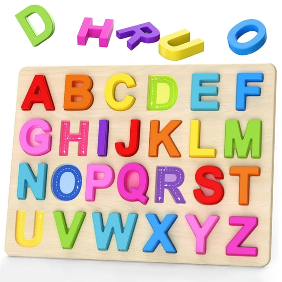 Wooden Puzzles for 1 2 3 Toddlers Alphabet Puzzles, ABC Shape Puzzles for Kids Age 2-8, Preschool Learning Activities, Gift for 3 4 5 6 7 8 9 Girls Boys