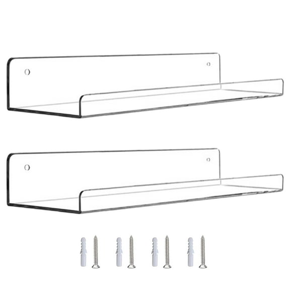 UNTERING Shelves 2Pcs Acrylic Floating Shelves Adhesive Invisible Wall Shelf No Drilling Organizer For Bathroom Bedroom Clear Display