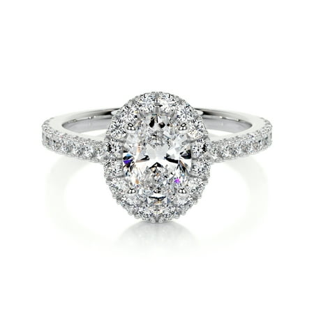 Blue Jewel 14K White Gold Plated White Gold Plated Diamond Rings - Wedding Rings - Oval Cut Excellent 1.9 Ct Diamond Rings - Wedding Diamond Rings - Eternity Band Diamond Ring - Halo Diamond Rings