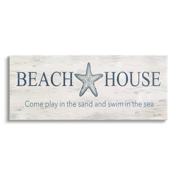 Beach House Come Play Nautical Phrase Coastal Graphic Art Gallery Wrapped Canvas Print Wall Art