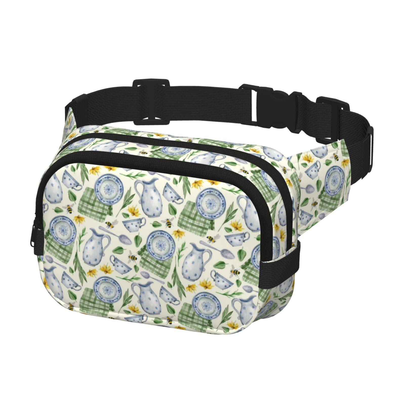 Picia Vintage Utensils Print Square Double-Layer Waist Bag Mini Adjustable Waist Belt Bag Exercise Running Travel Hiking