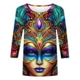 thumbnail image 4 of Ounisa 2025 Womens 3/4 Sleeve Tops Mardi Gras Costumes Fashion Round Neck Color Printed Blouse, 4 of 6