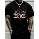 thumbnail image 1 of [Camiseta inspiradora] Camiseta de poliéster con cuello redondo | Casual para hombre, corte regular, ligeramente elástica, tejido de punto, estampado con cita inspiradora de Juan 3:16, tops negros, ta, 1 of 6