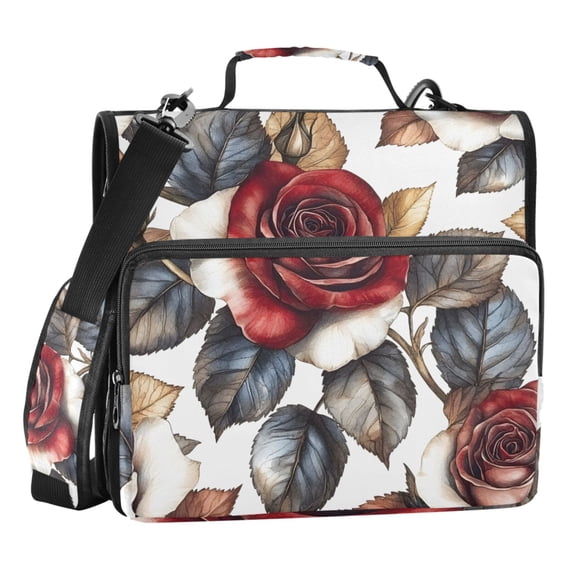 ALAZA Zipper Binder Bag Rose Flower-2 3 Ring File Folder Binder Organizer Bag