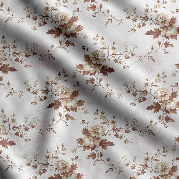 Soimoi Floral Vintage Print, Silk Fabric, Decor Sewing Fabric By The Yard 42 Inch Wide,Decorative Fabric For Shirts, Suits, Ties, Brown
