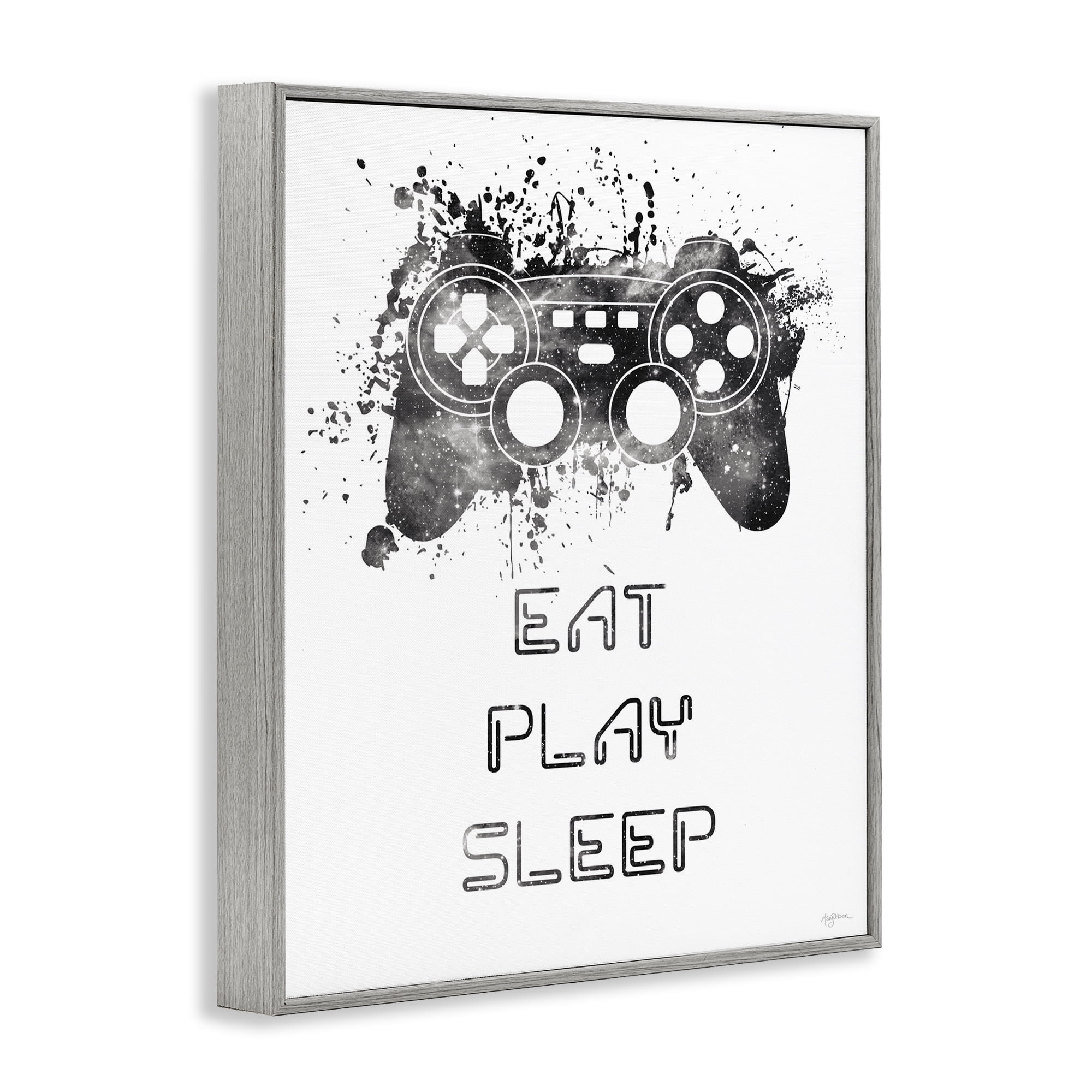 Stupell Industries Eat Play Sleep Gaming Typography Painting Gray Framed Art Print Wall Art, 11 x 14