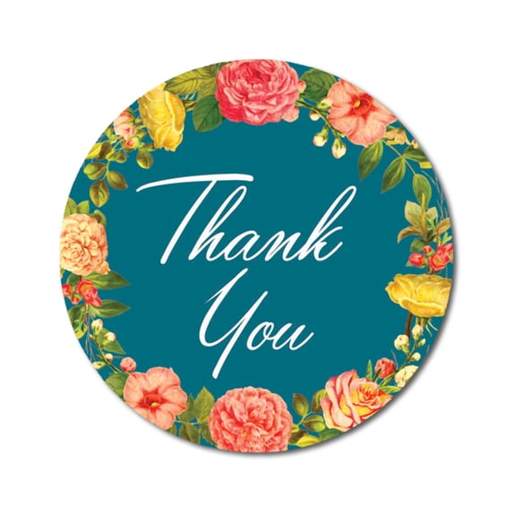 Darling Souvenir 45 Pcs Round Wedding Envelope Seal Teal Blue Floral Wreath Thank You Stickers-1.6 Inches