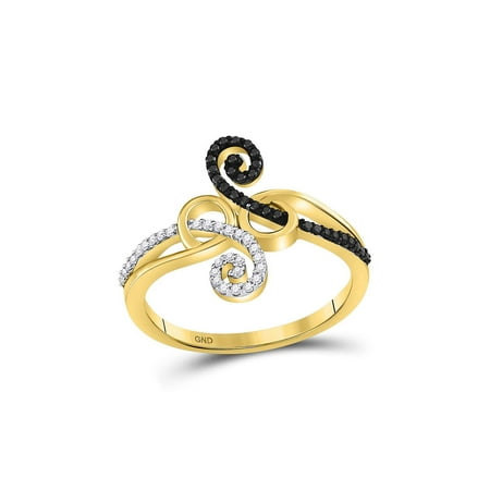 Gold Enhanced Yellow Diamond 10kt Yellow Gold Womens Round Black Color Enhanced Diamond Curl Fashion Ring 1/5 Cttw ()
