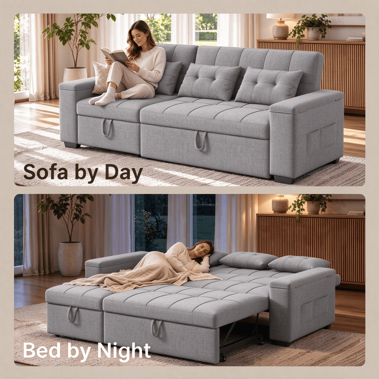 Noelse 87" Queen Sleeper Sofa, 3-in-1 Pull-Out Bed with Storage photo 6