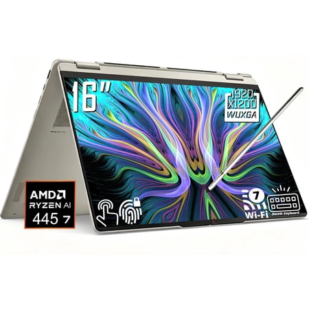 Lenovo Yoga 7a 2-in-1 AI Laptop, 16" 2K 1920 x 1200 IPS LCD Touchscreen, AMD Ryzen AI 7 445, WiFi 7, Backlit KB, 5MP IR Webcam, Stylus Pen, Win 11 Home (16GB DDR5 RAM - 512GB SSD)